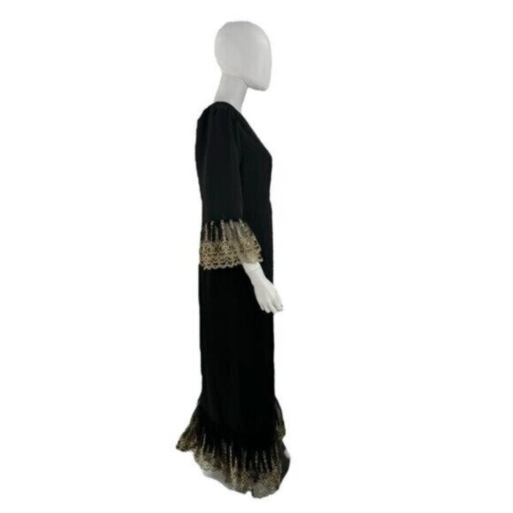Pomander Place NEW Black Lillith Gold Lace Formal Maxi Dress Size L - Picture 11 of 12